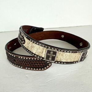 Ranger Belt Company Genuine Handtooled Leather Belt Size 30 Cross Calf Hair